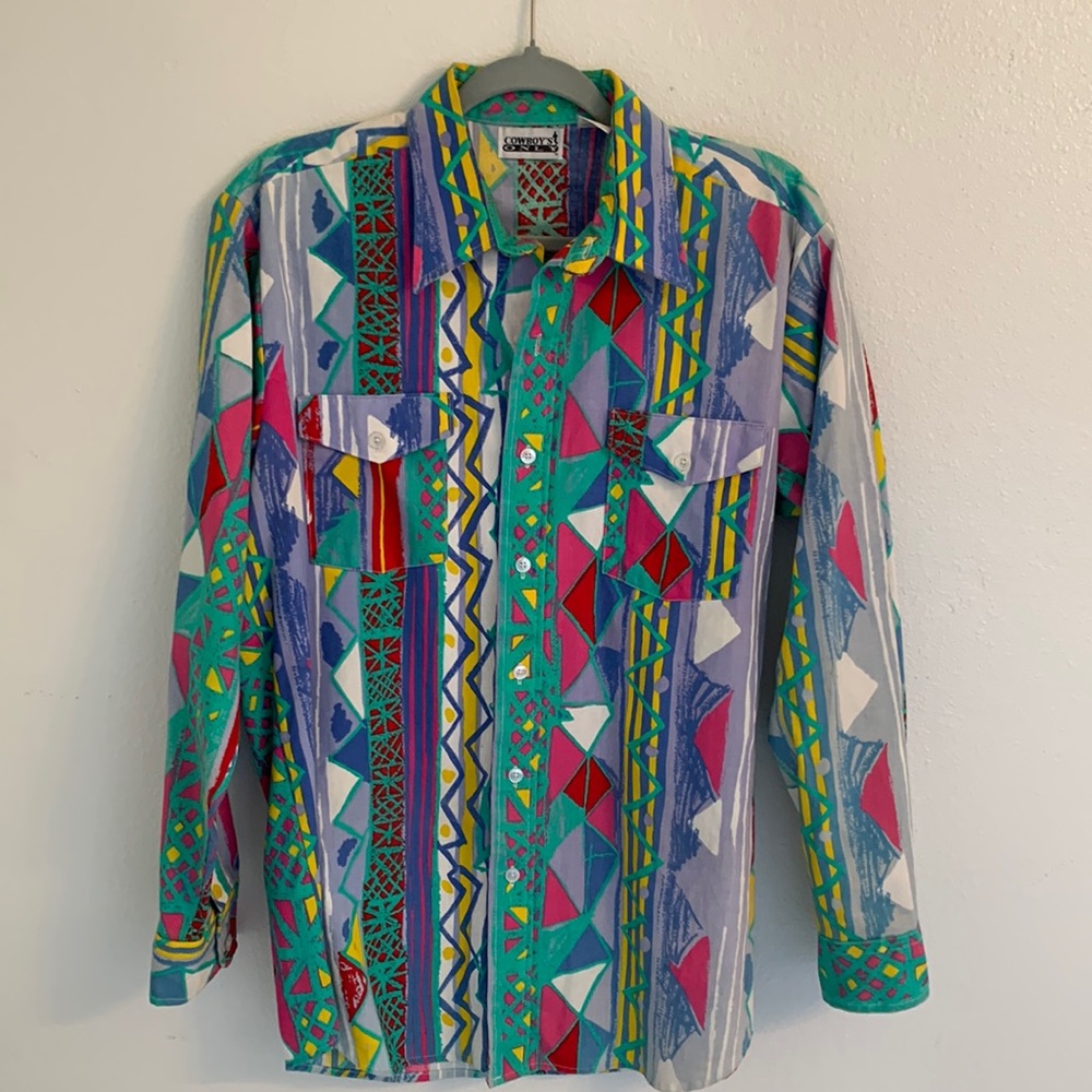 Vintage Cowboy’s Only Bacca Sportwear Bright Abstract Men’s Western Shirt Size L